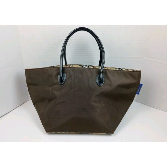 Burberry Blue Label Tote Nova Check Brown Satchel Handbag Purse - Picture 1 of 9